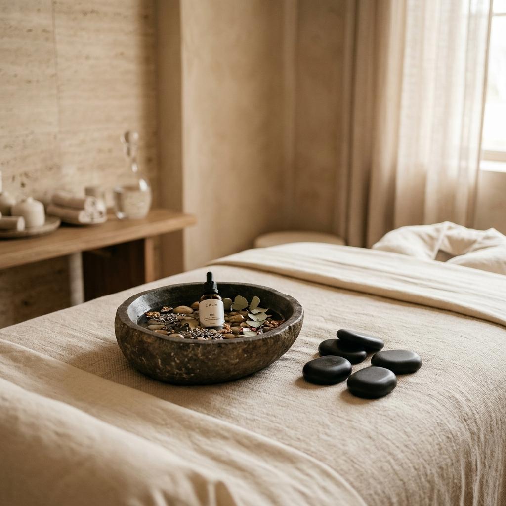 Aromatherapy and hot stone treatment setup